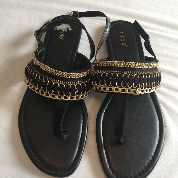 Nicole Shoes - NWOT Black and Gold Sandals