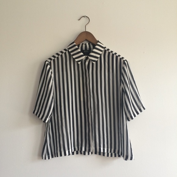 ABS Striped Cropped Button Down