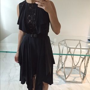 Bcbg Max Azria black lace asymmetrical midi dress