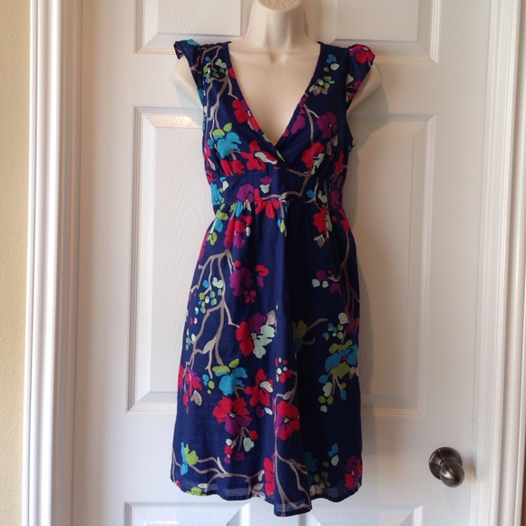 Navy blue and floral cotton dress size small - Picture 1 of 3
