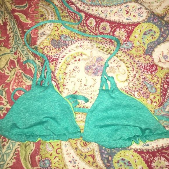 Teal/ green triangle bikini top size S