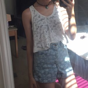 LA HEARTS White Floral Sheer Crop Top