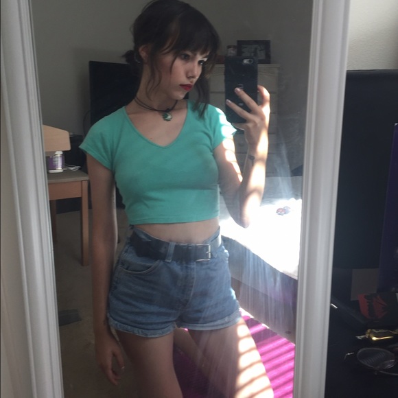 Papaya turquoise v neck crop top