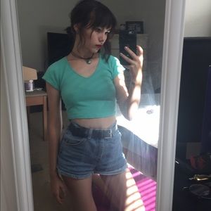 Papaya turquoise v neck crop top