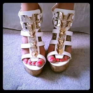 Gold and white wedges size 7