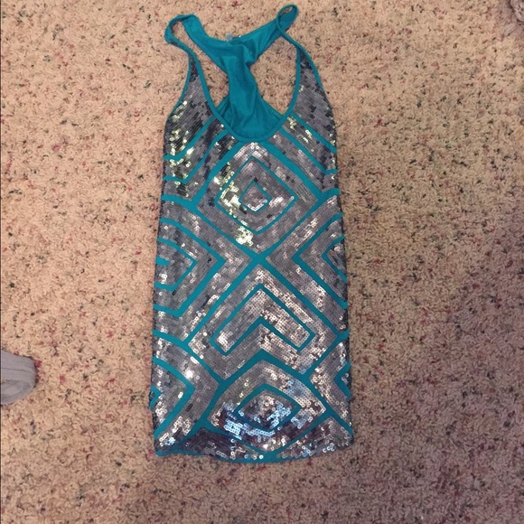 Blue and gray sequin tank