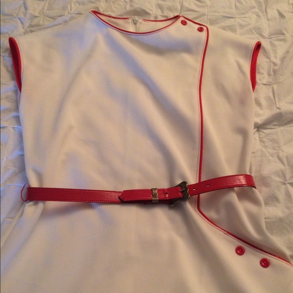 Dresses & Skirts - SOLD VINTAGE 60's white dress w/ red details