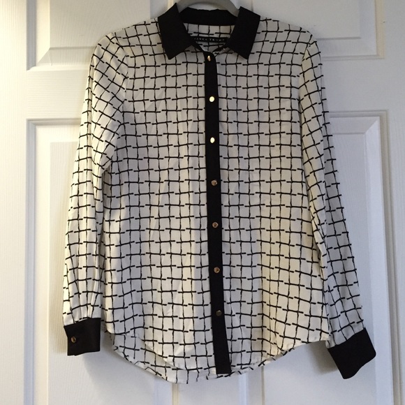 Classic window pane button down blouse