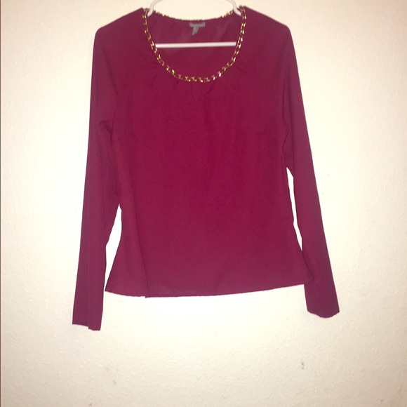 CHARLOTTE Burgundy Chain Neck Long Sleeve Chiffon - Picture 1 of 2