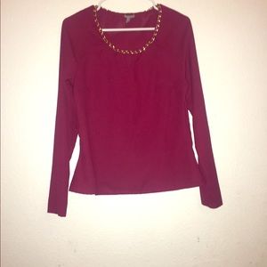 CHARLOTTE Burgundy Chain Neck Long Sleeve Chiffon