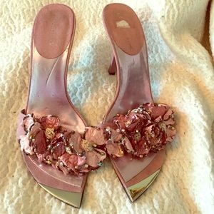 Feminine blush pink beaded slides