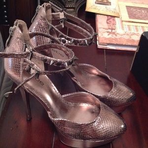 Bebe heels gunmetal color Spiked Straps size 9