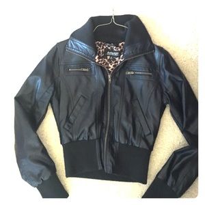 black faux leather jacket