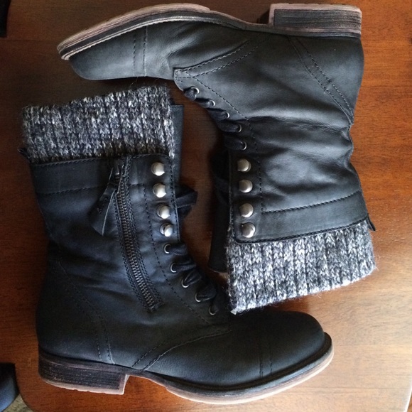Steve Madden JAAX Leather Combat Boots Black US 7