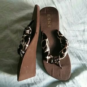 Wedge flip flops with silk strap
