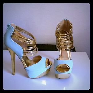 Gold & light blue godess heels