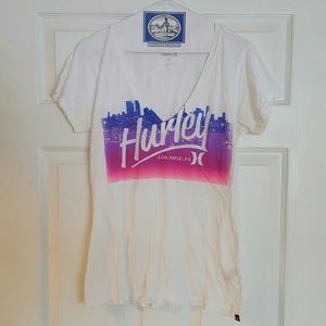 Hurley White Purple and Pink V-neck T-shirt