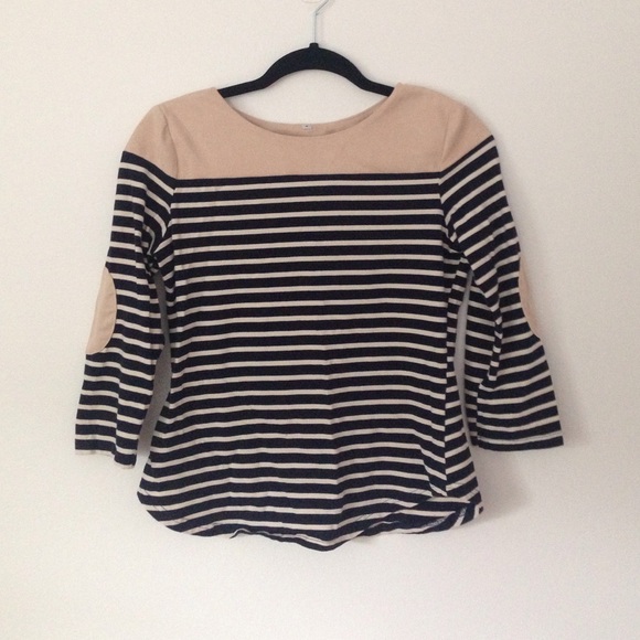 Navy and Tan Stripes tee with Elbow Patches - Picture 1 of 3
