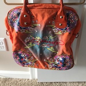 Orange Ed Hardy bag with beading