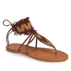 Lucky Brand Woven Fringe Ankle Tie Sandles