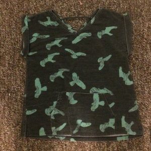 Black shirt with teal birds