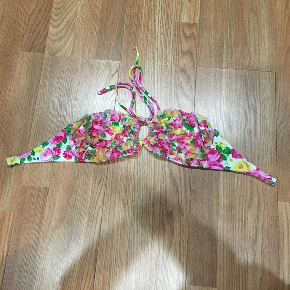 Ruffled floral bikini top