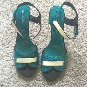 Teal and cream strappy heels