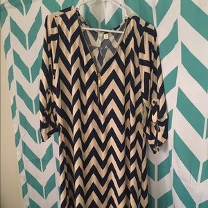 Navy and cream chevron dress