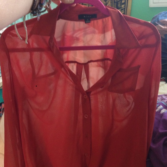 Orange sheer button down