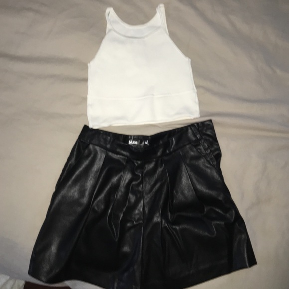 Leather shorts with a ivory crop top