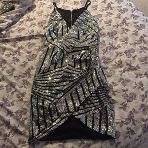 Sequined Silver & Black Dress XS