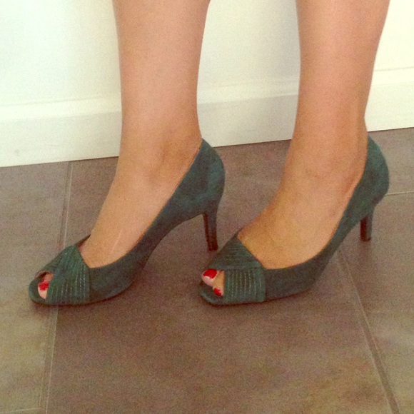 Suede open toe heels