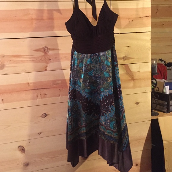 Asymmetrical paisley halter top dress