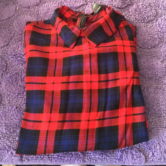 Red and blue zip up plaid long sleeve