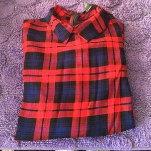 Red and blue zip up plaid long sleeve