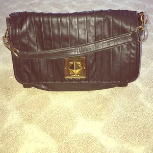 Genuine leather top handle flap bag
