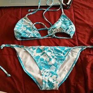Blue and white string bikini