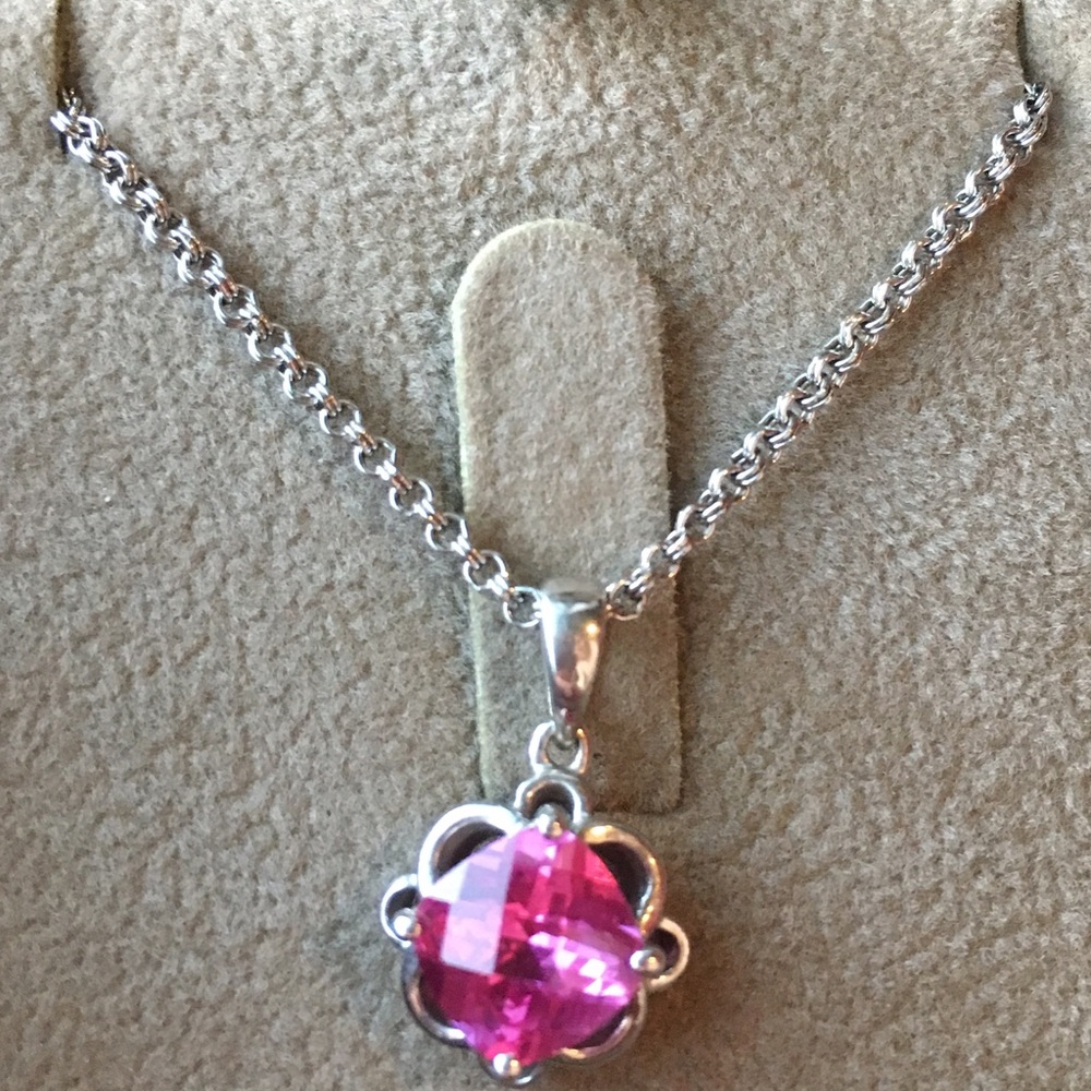 Pink sapphire on sterling silver necklace