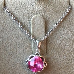 Pink sapphire on sterling silver necklace