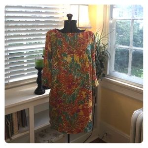 ZARA watercolor 3/4 sleeve midi dress