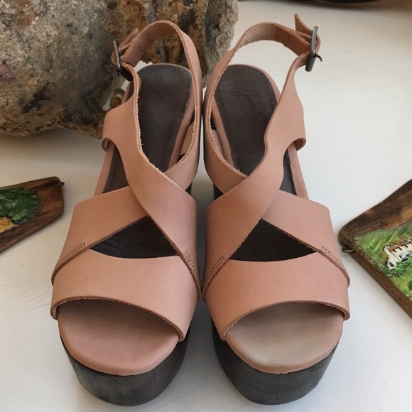 Joie nude leather platform wedge sandal