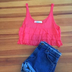 Free people pink ruffles crop top