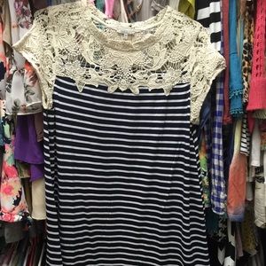 Navy and white striped crochet top dress