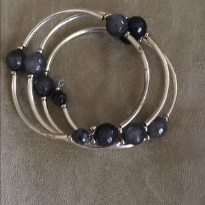 Wrap bangle bracelet. Grey and silver