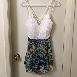 Crochet top floral romper