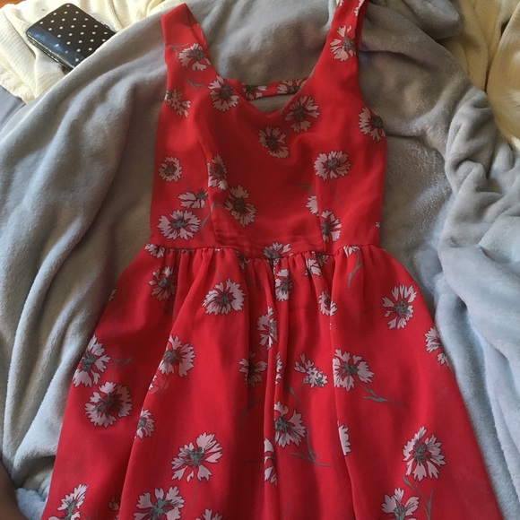 Red flowered dress
