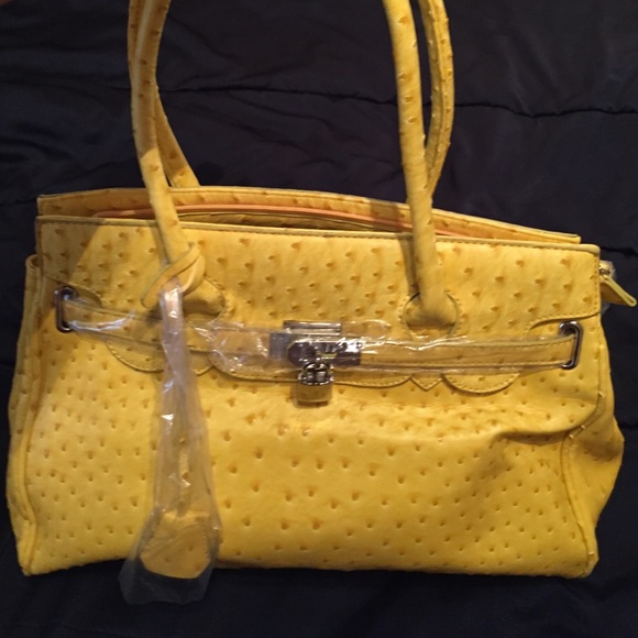 Yellow ostrich look material purse