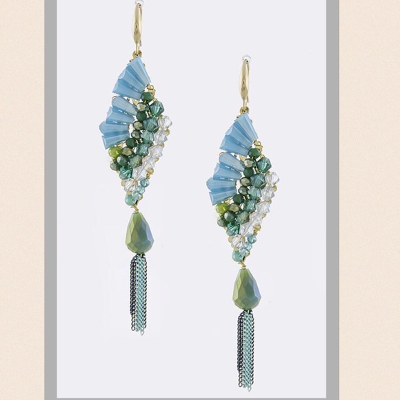 Semi Precious Stone Ornate Chain Tassel Earrings - Picture 2 of 4