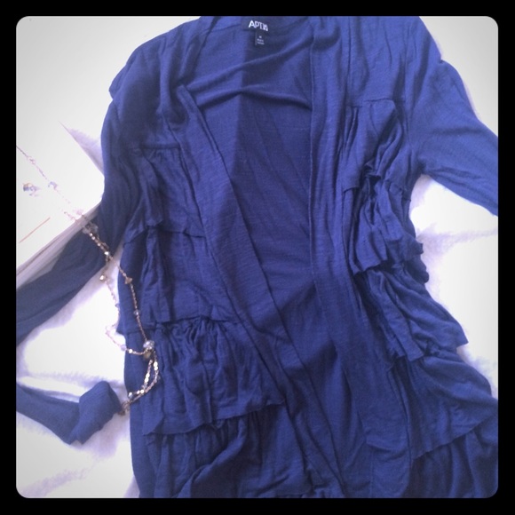 Navy Blue Ruffle Cardigan - APT 9