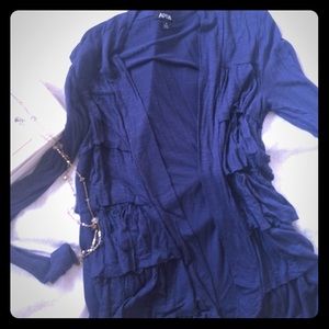 Navy Blue Ruffle Cardigan - APT 9